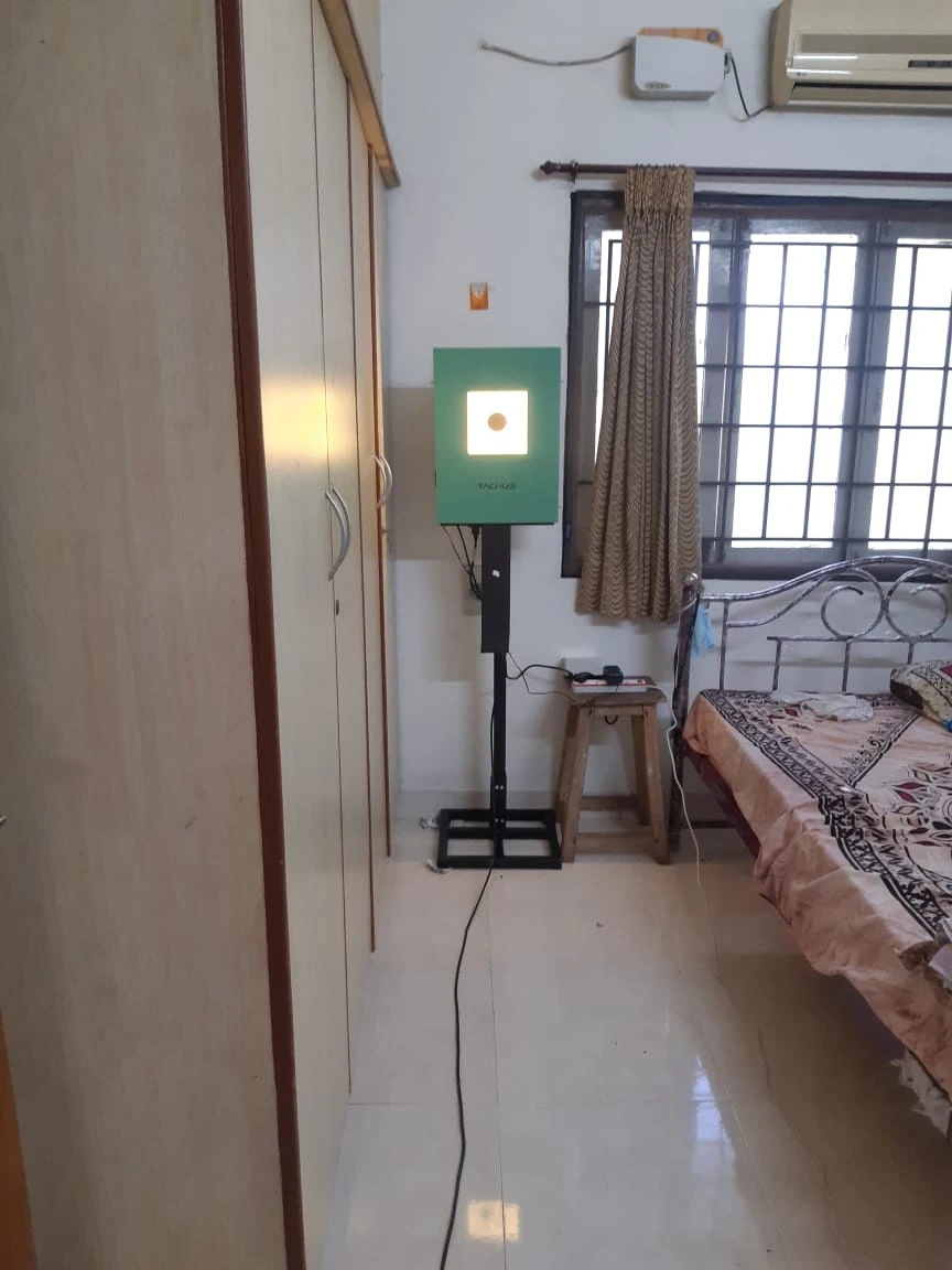 Tachus 10 electronic target installed in a home training lane