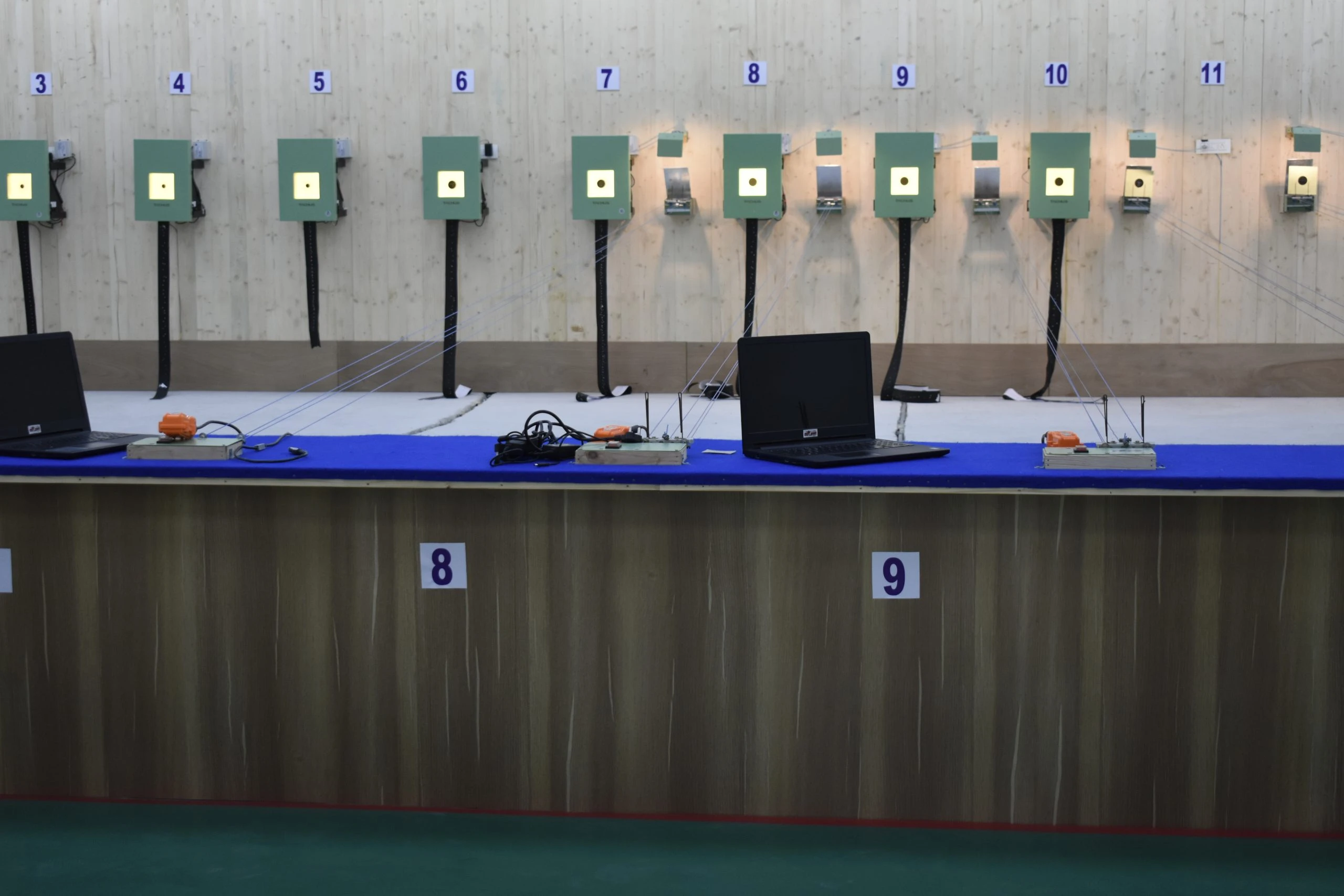 Tachus 10 electronic target lanes at a shooting range