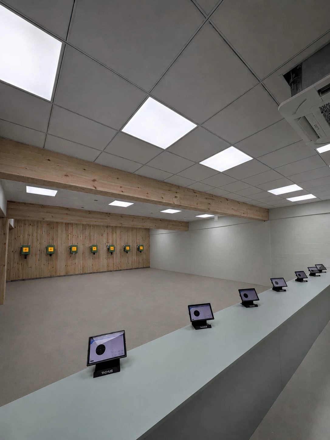 Tachus 10 electronic target lanes at a shooting range