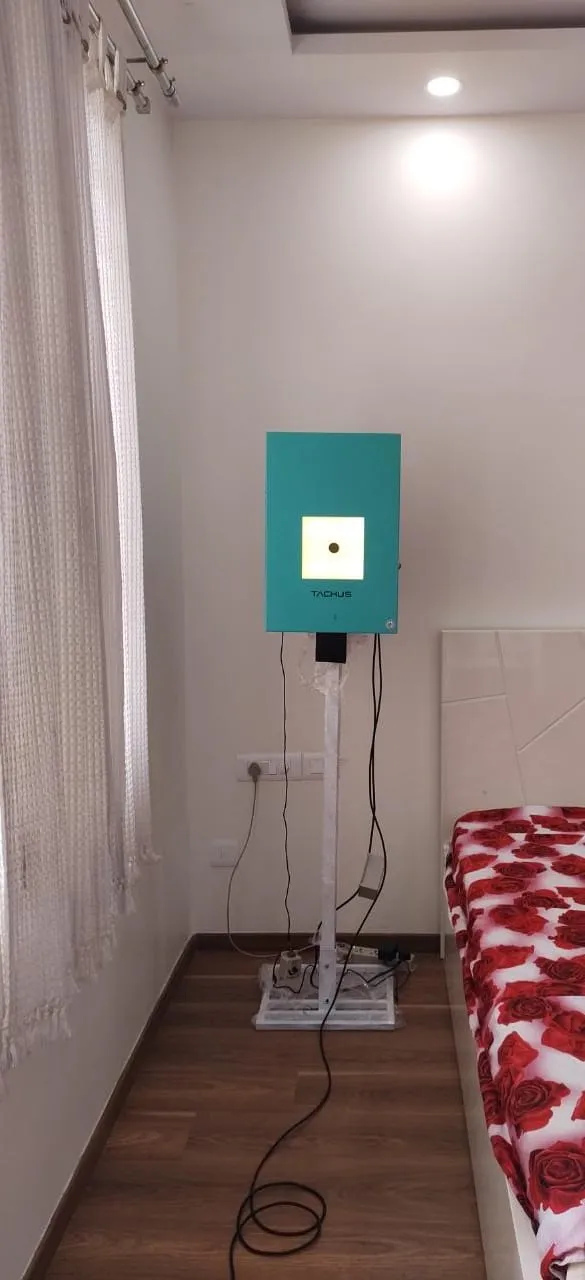 Tachus 10 electronic target installed in a compact home practice lane