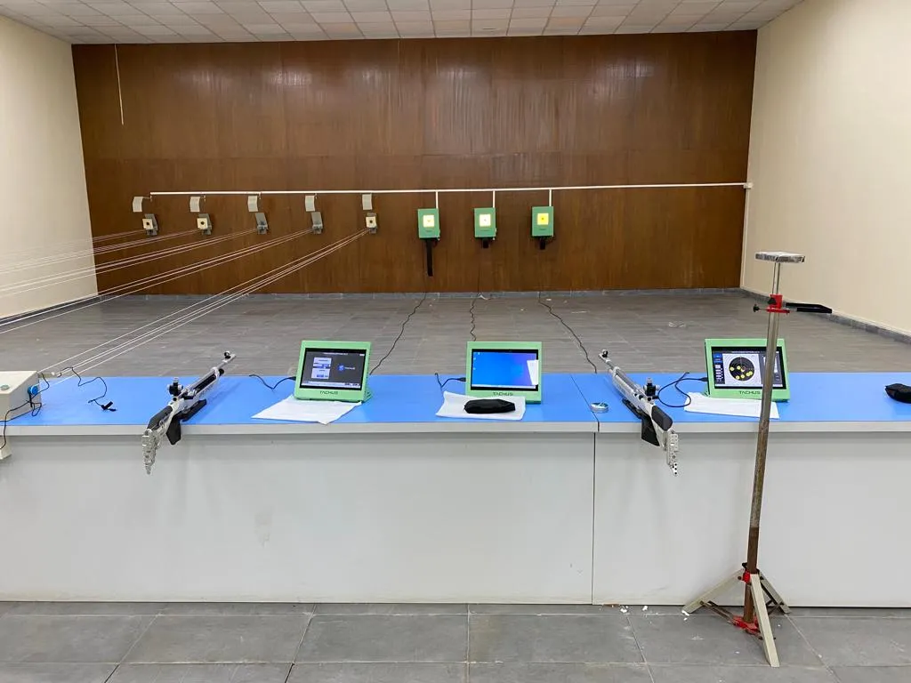 Tachus 10 electronic target installation at a shooting range