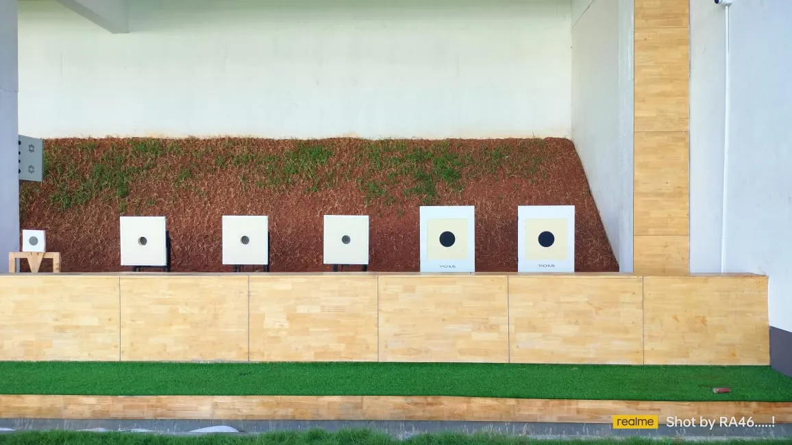 Tachus 50 electronic target units installed along an outdoor shooting range