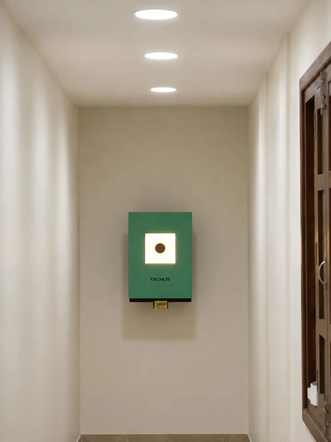 Close view of a Tachus electronic target installed in an indoor training lane